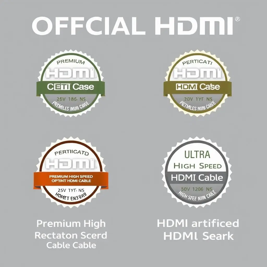 Diagram showing official HDMI certification logos like Premium High Speed and Ultra High Speed