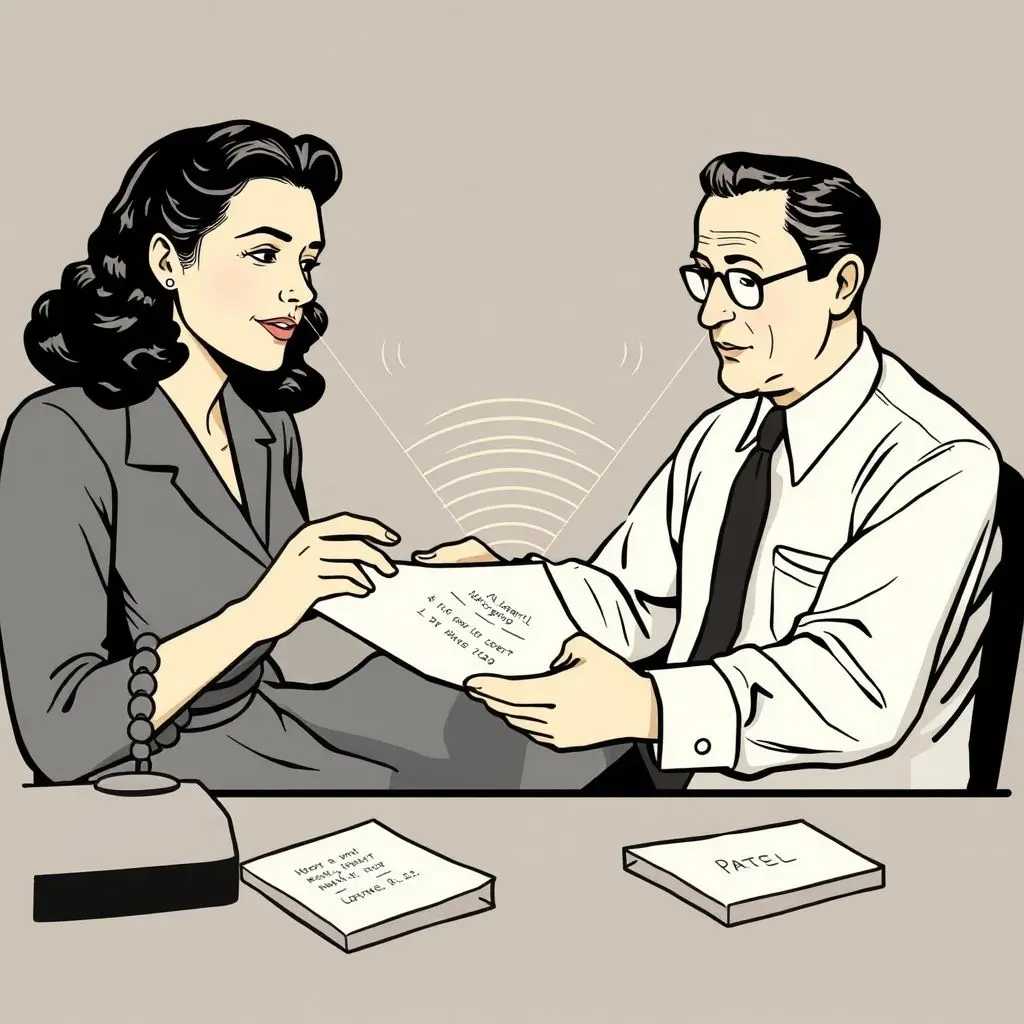 Illustration of Hedy Lamarr and George Antheil with frequency hopping concept