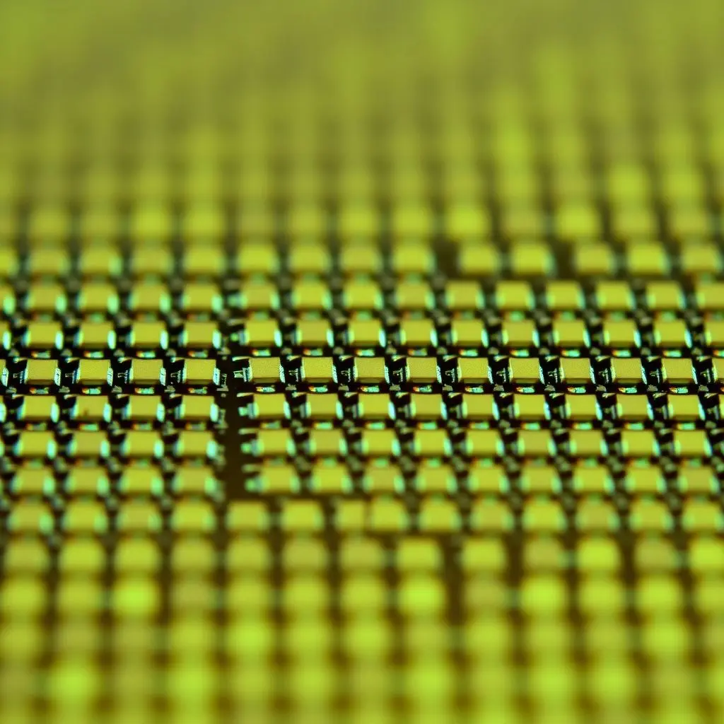 Close-up view of an advanced infrared detector array chip