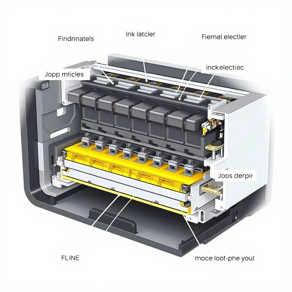 Diagram showing inkjet printer printhead with nozzles