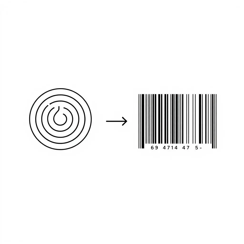 Diagram showing evolution from early linear/circular codes to the modern UPC barcode