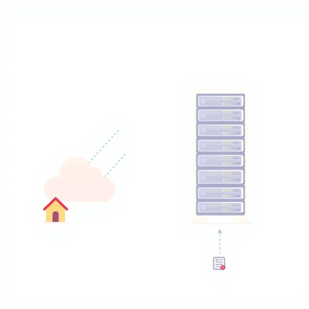 Illustration showing data packets flowing from a house icon to a server icon, representing ISP logging user activity