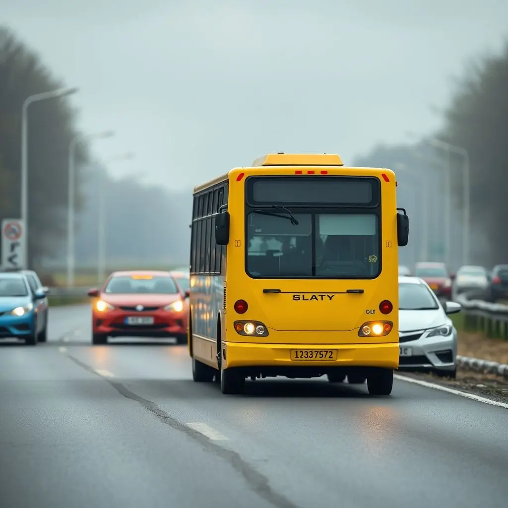 Visual analogy of high internet latency showing a single slow bus moving on a road.