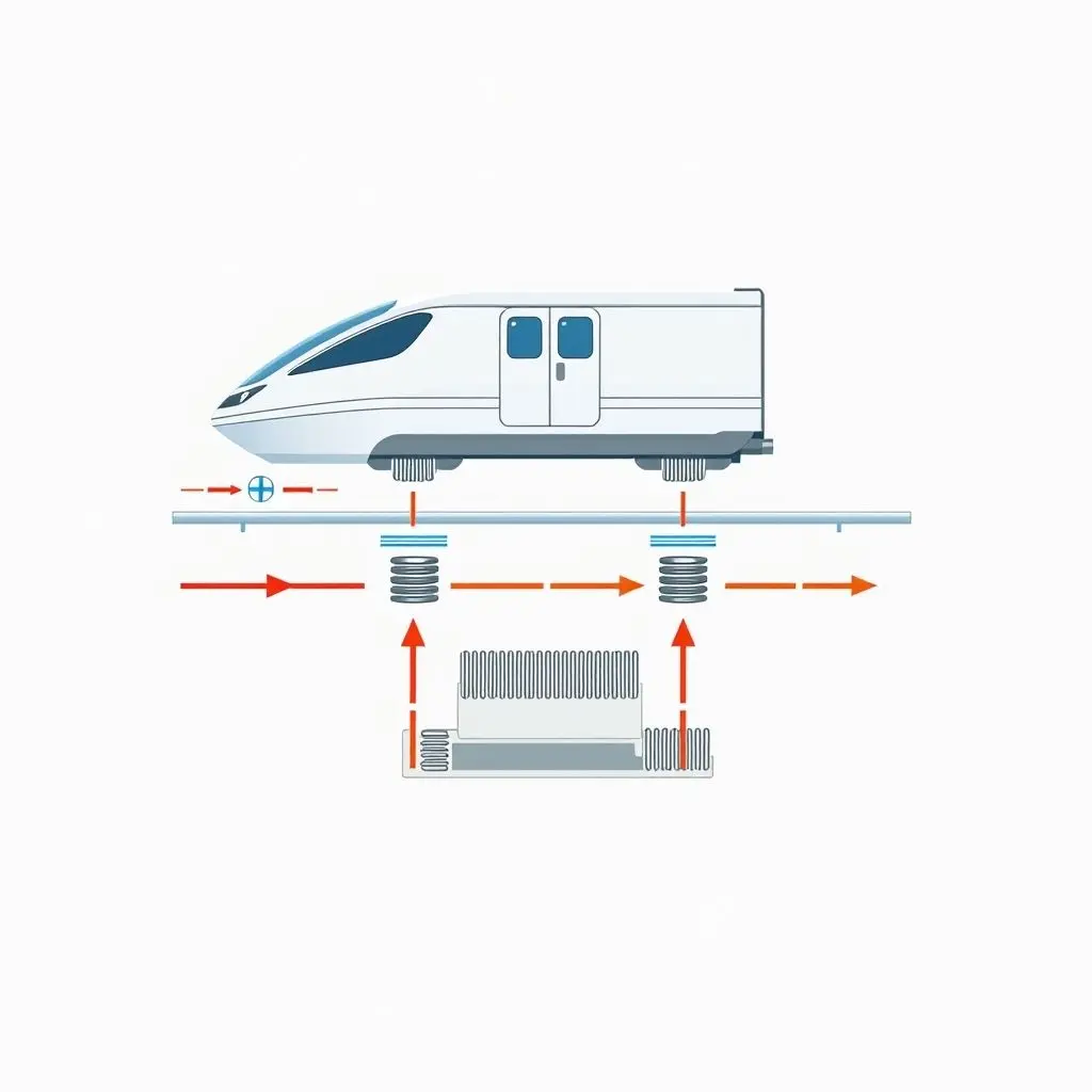 Diagram showing a Maglev train levitating above the track via magnetic forces