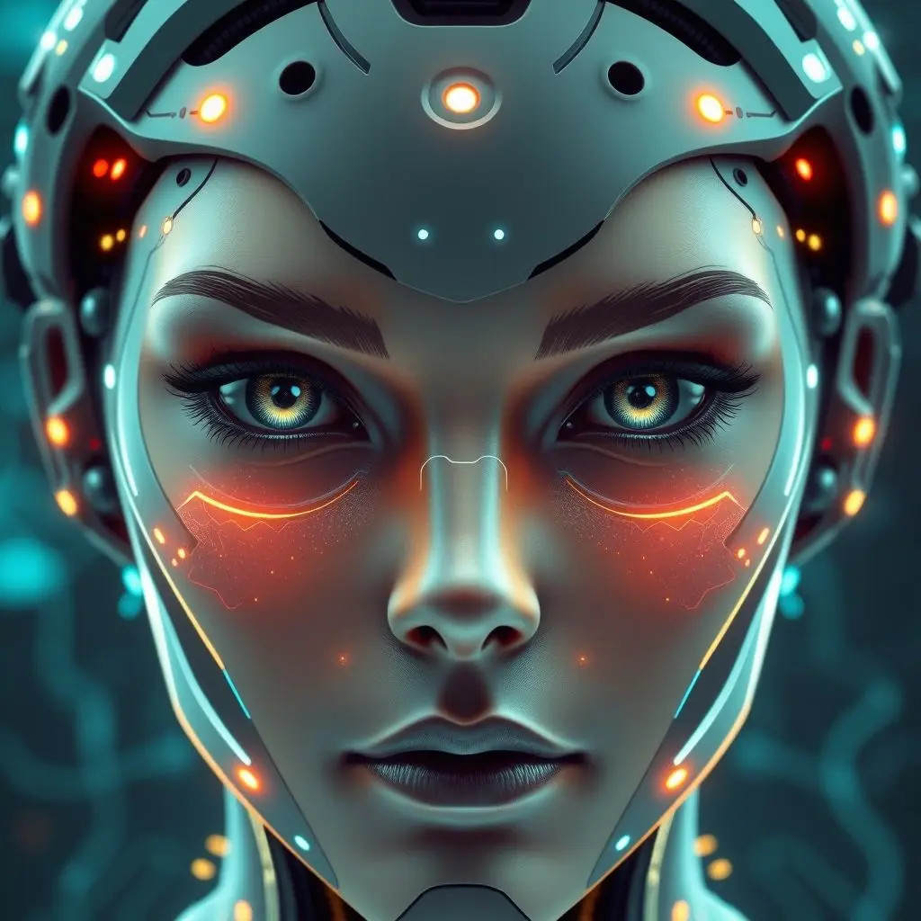 Imagined face of an AI reflecting intense focus and innovation