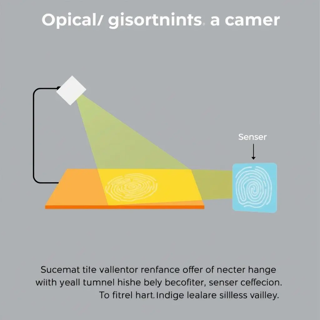 Diagram showing how an optical fingerprint scanner works with light source and sensor