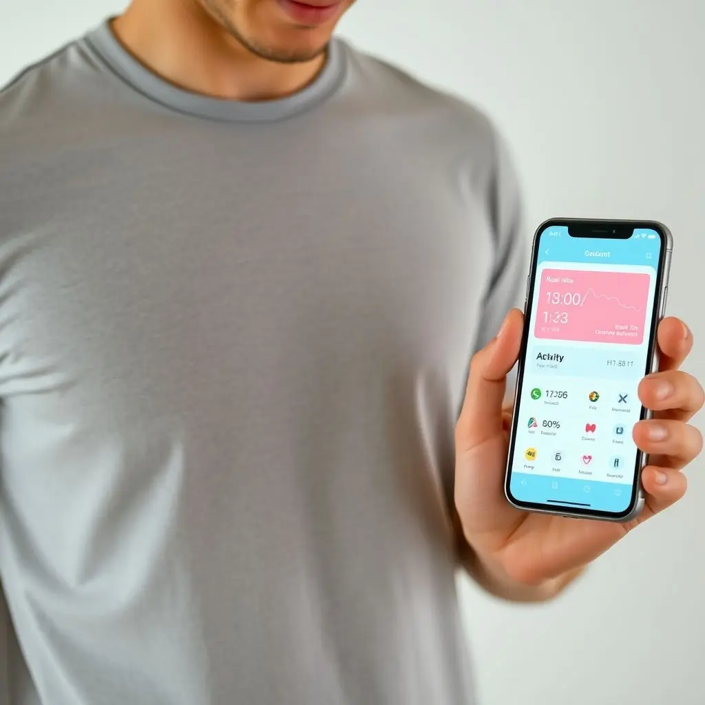 Person looking at smartphone app displaying health data tracked by their smart shirt