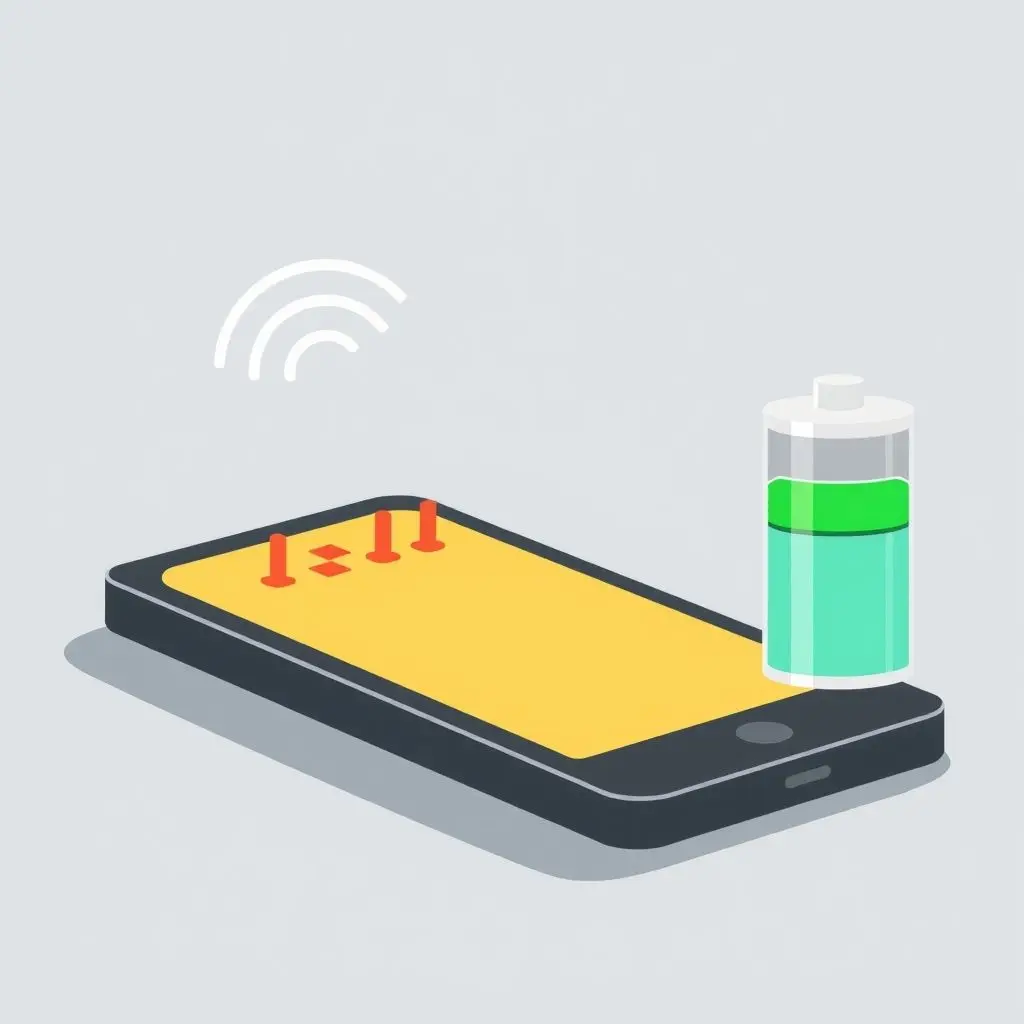 Illustration of a phone with weak signal bars draining battery rapidly