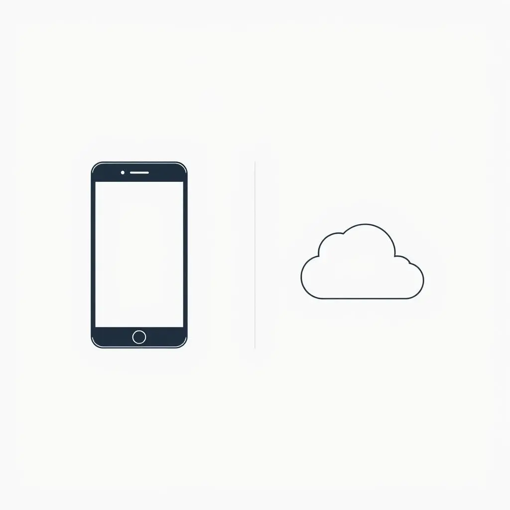Illustration comparing phone storage to cloud storage as two separate entities.