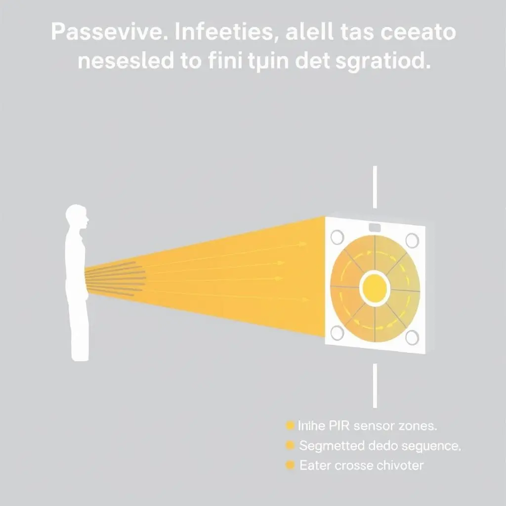 Diagram illustrating how a PIR sensor detects movement by sensing changes in infrared heat radiation across segmented zones.