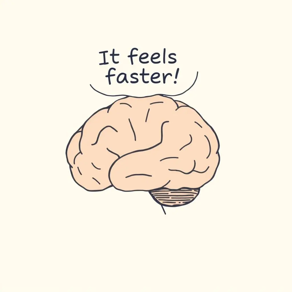 Illustration showing a brain receiving signals, possibly with a thought bubble indicating 'It feels faster!'