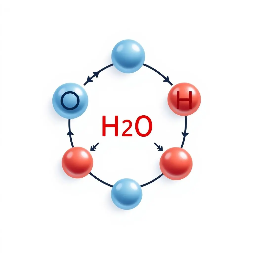Illustration showing the polar nature of a water molecule with positive and negative charges.