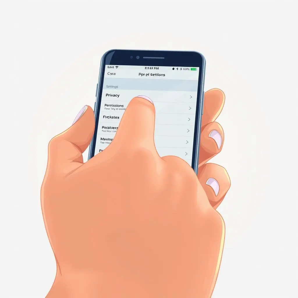 Illustration showing a hand tapping on privacy settings icon on a smartphone screen.