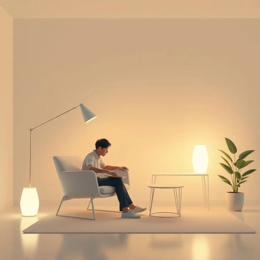 Person experiencing seamless living surrounded by smart objects