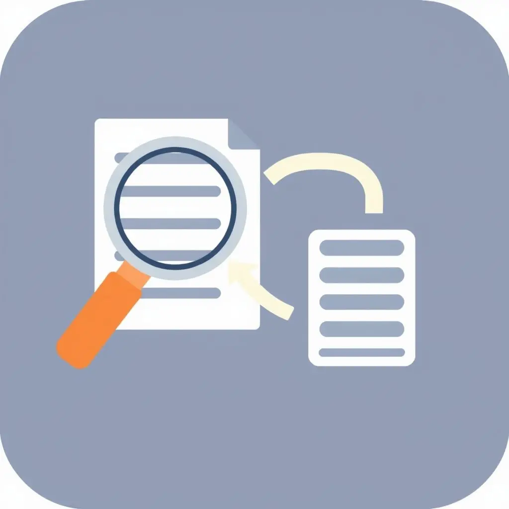 Icon representing a magnifying glass over a list, indicating search history being saved on a server