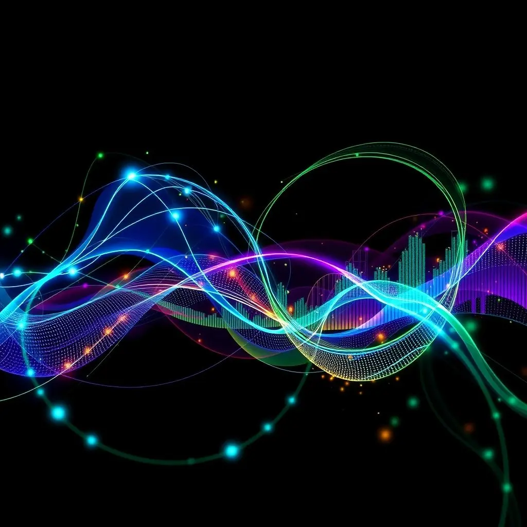 Abstract representation of complex data analysis and filtering, showing waves and computer processing.