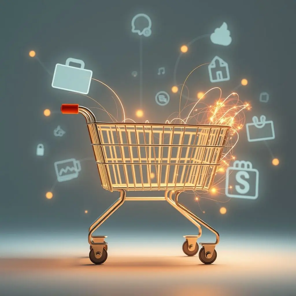 A shopping cart with futuristic prediction elements