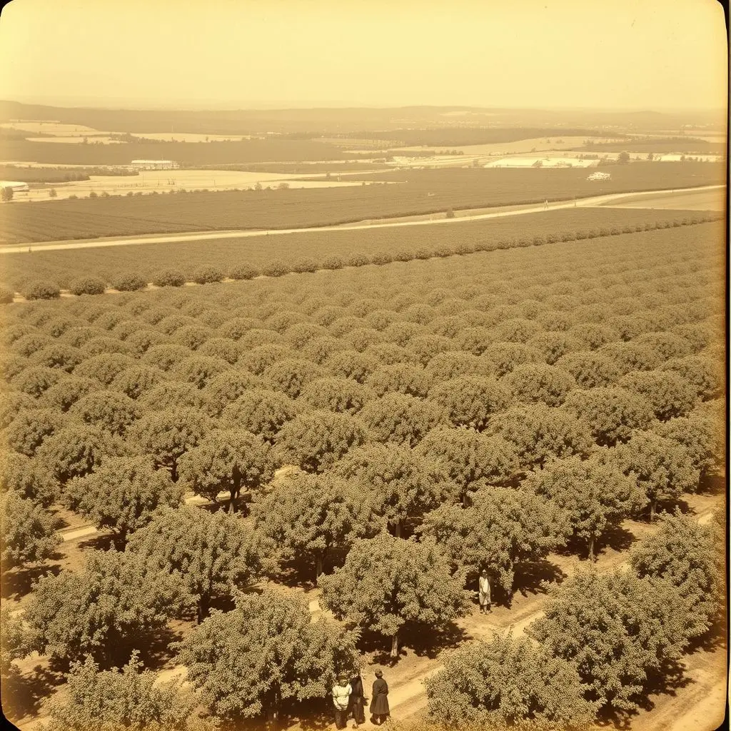 Historic image of Santa Clara Valley orchards before tech boom