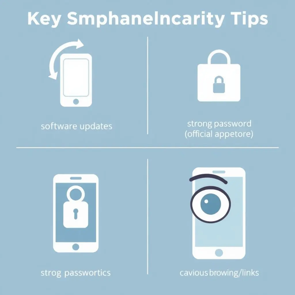 Icons representing software updates, official app store, strong password, and cautious browsing