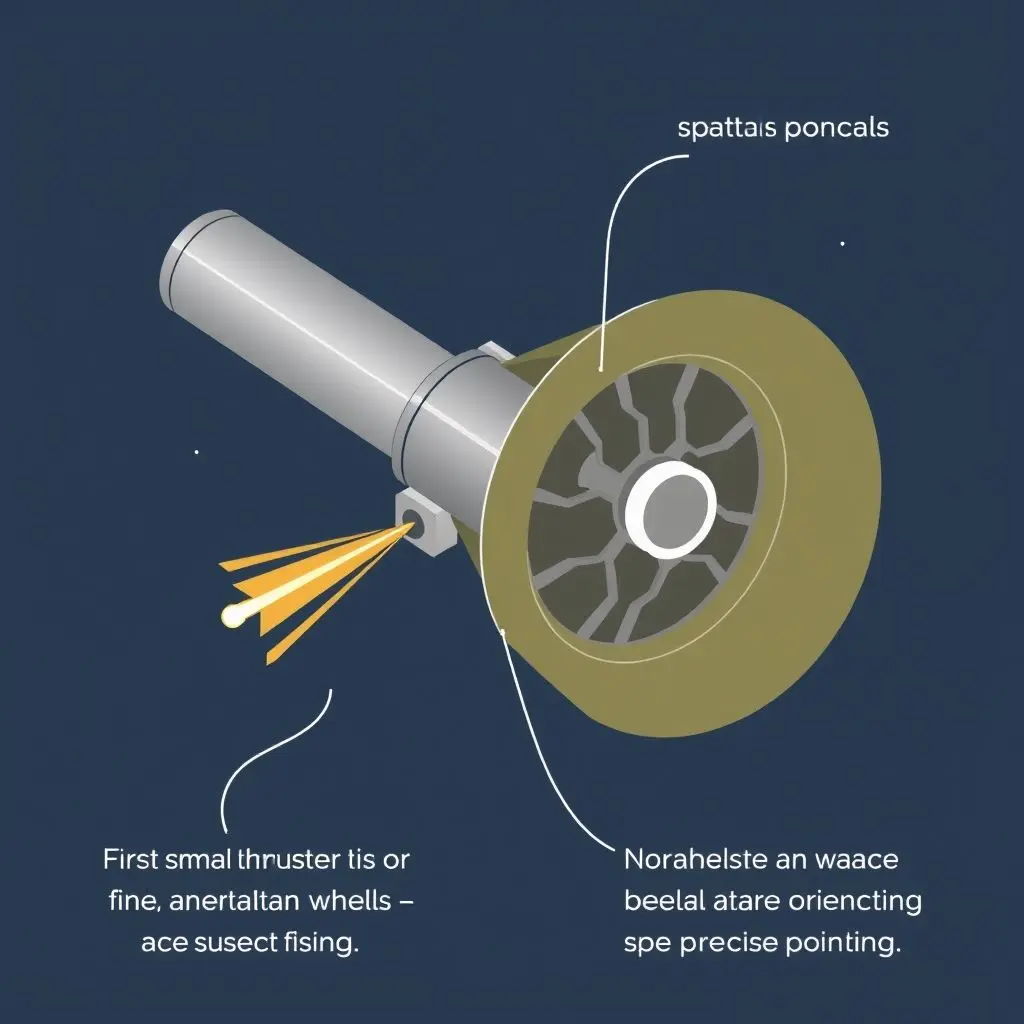 Illustration showing small thrusters or reaction wheels adjusting a space telescope's orientation
