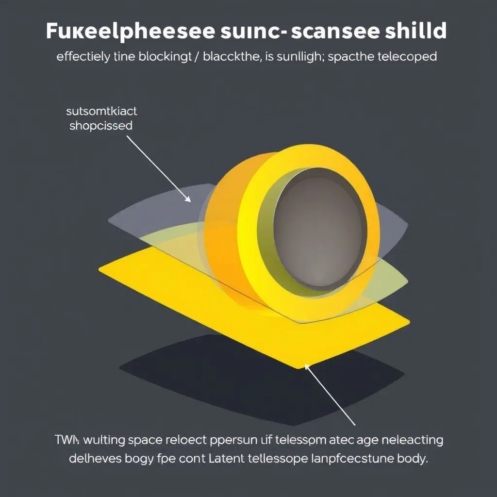 Diagram showing a multi-layered space telescope sunshield blocking sunlight