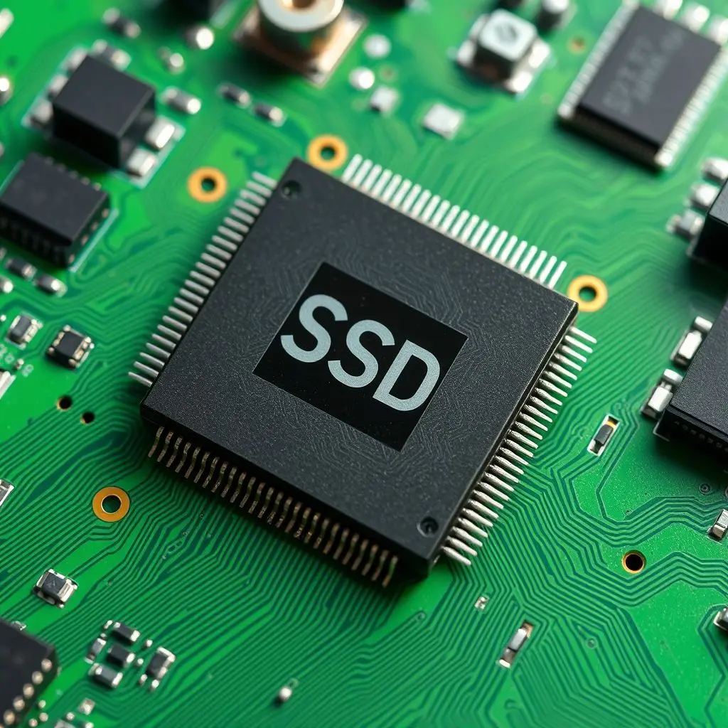 Closeup photo or illustration of an SSD controller chip on a circuit board.