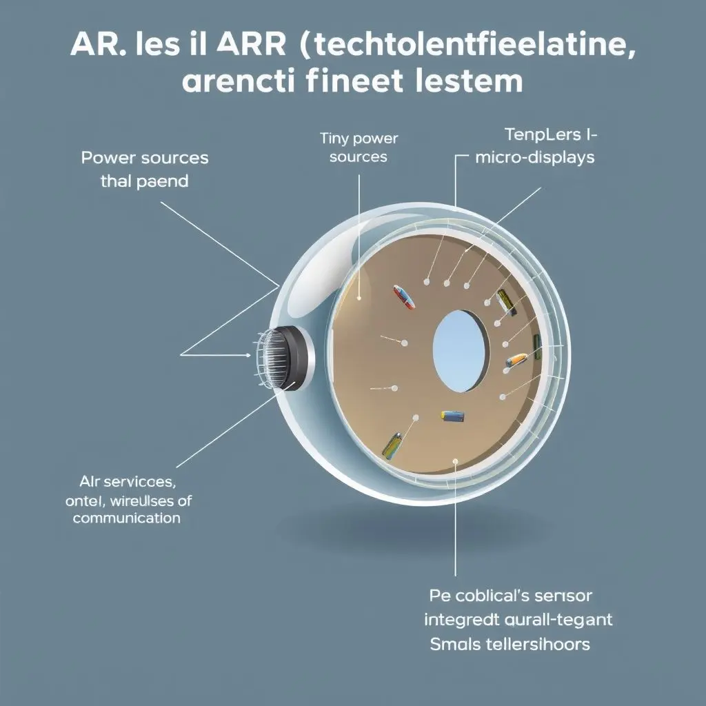 Abstract representation showing complex circuitry integrated onto a small, curved lens shape, symbolizing technical hurdles