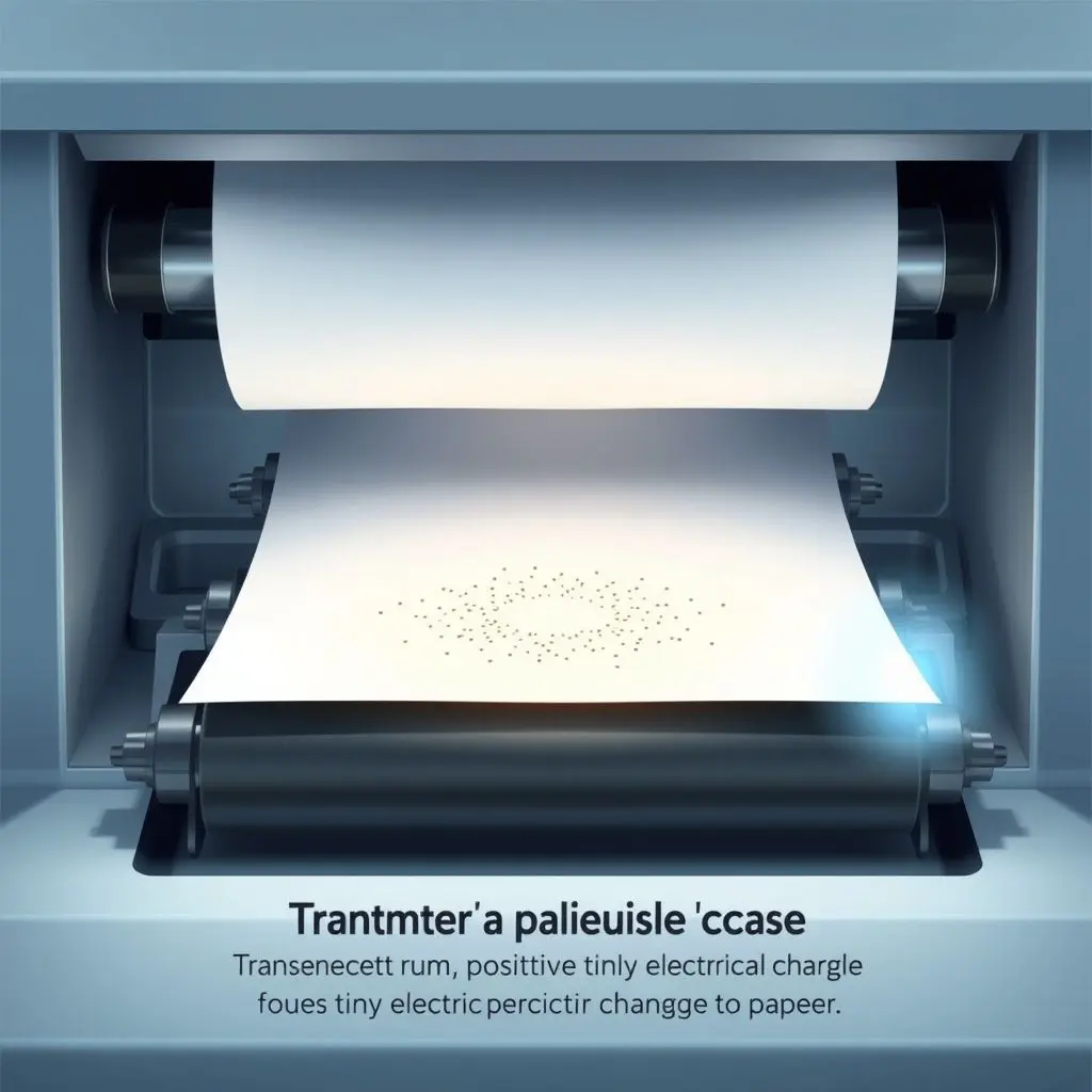 Depiction of paper picking up toner from the drum