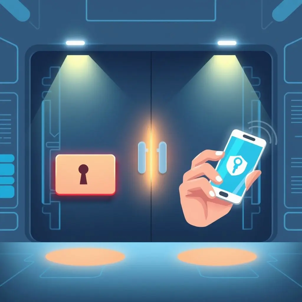 Graphic showing a digital door with two distinct locks, representing two-factor authentication.