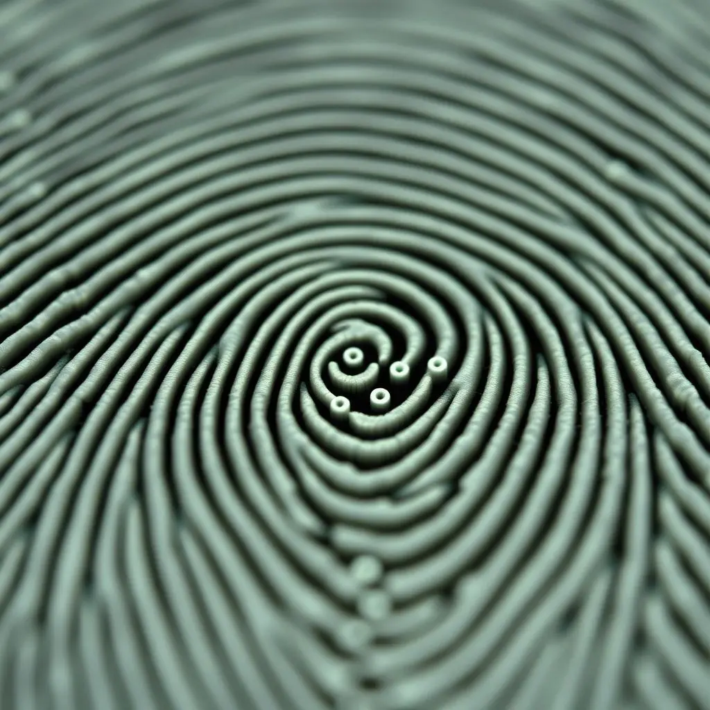 Close up showing the detailed 3D data captured by an ultrasonic scanner, including pores