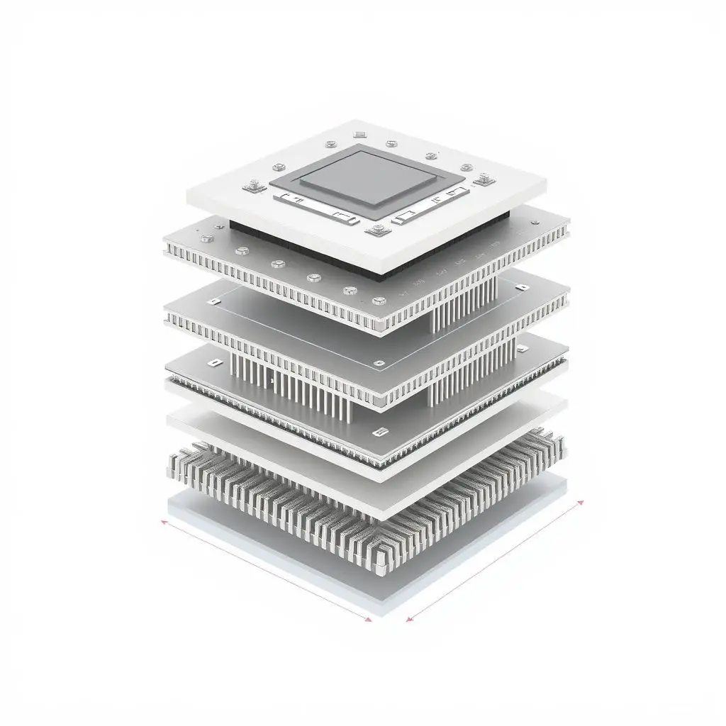 Diagram illustrating 3D stacked chip architecture with multiple layers of silicon connected by vertical Through-Silicon Vias (TSVs).