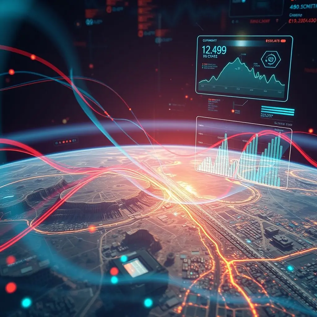 Abstract visualization of artificial intelligence analyzing satellite imagery data