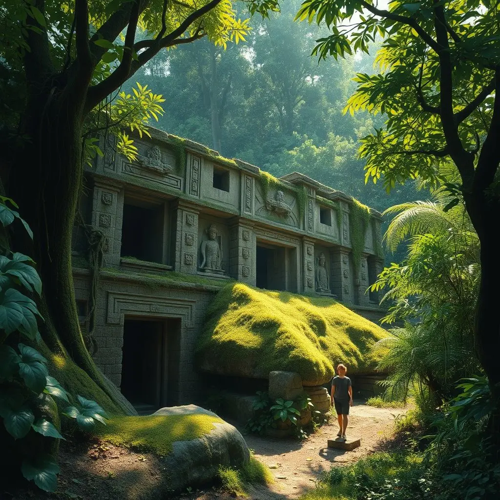 Artist's rendering of partially unearthed ancient structure discovered through satellite data