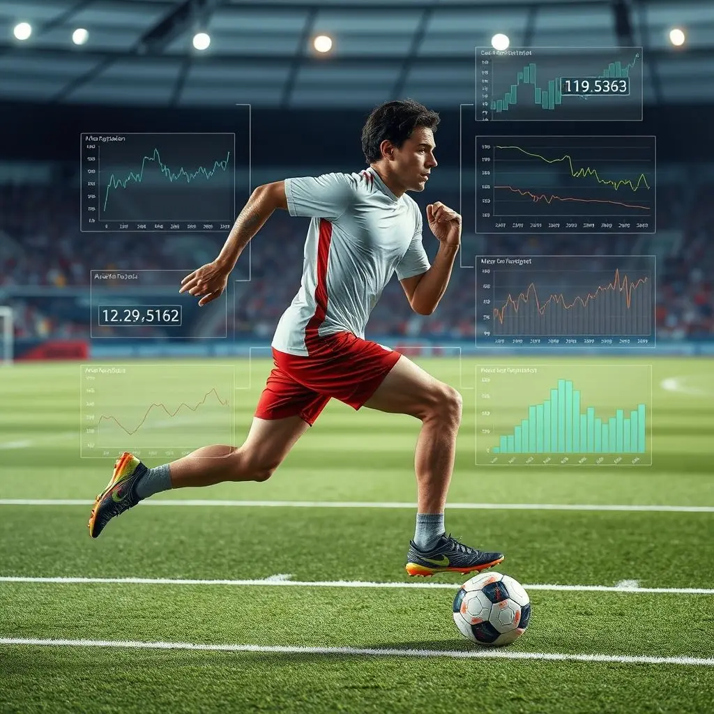 AI tracking athlete movements on a field, visualizing data points and paths