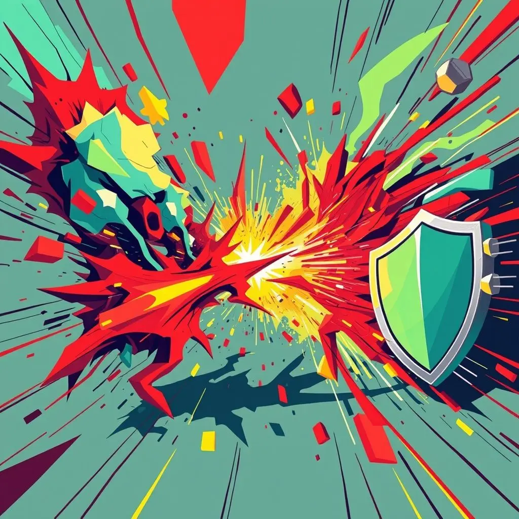 Abstract illustration depicting a constant battle between spam messages and filtering mechanisms