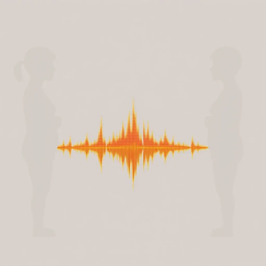Stylized depiction of two figures debating, one representing traditional vocal authenticity and the other modern music technology, separated by a sound wave.