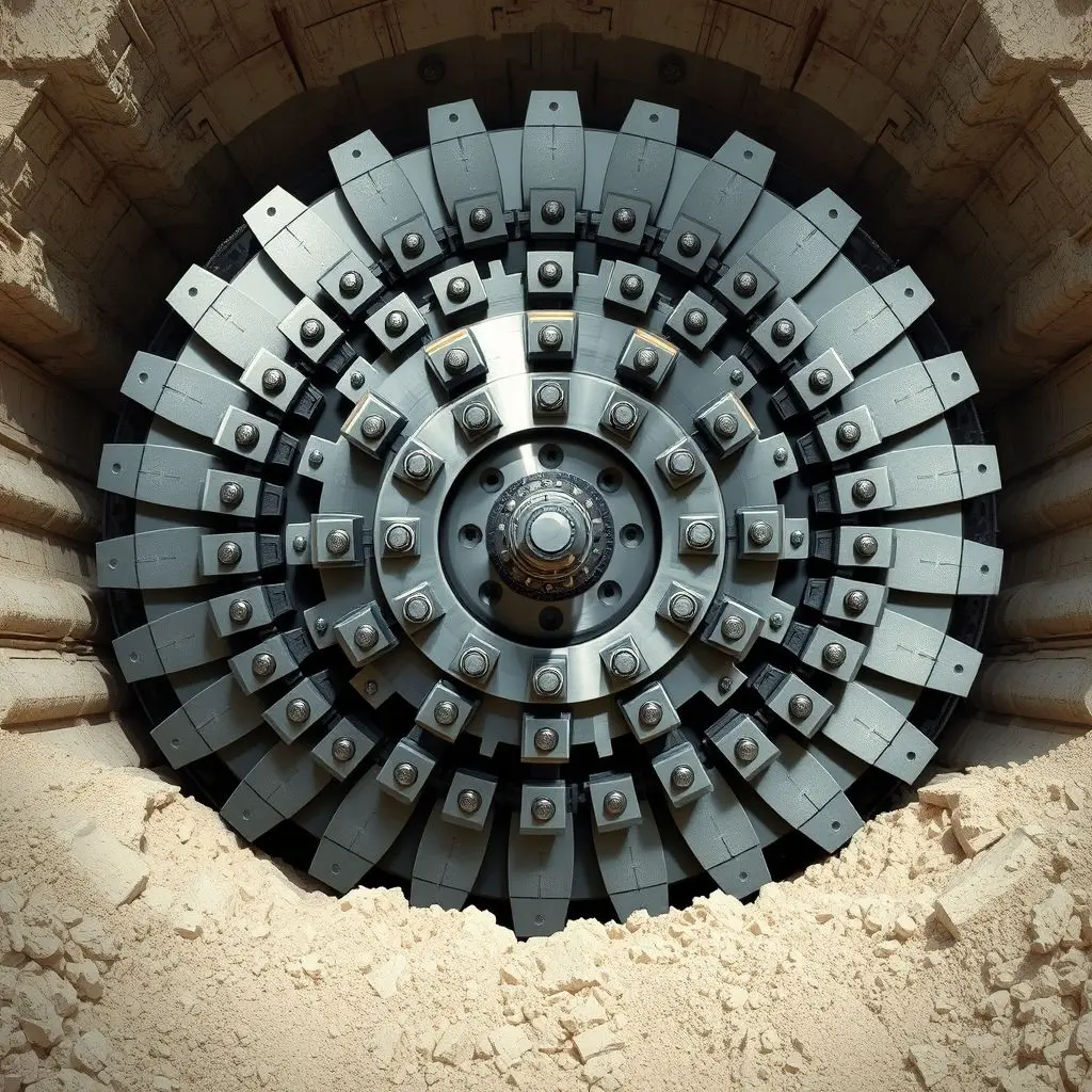 Giant cutter head of a Tunnel Boring Machine used for drilling the Chunnel