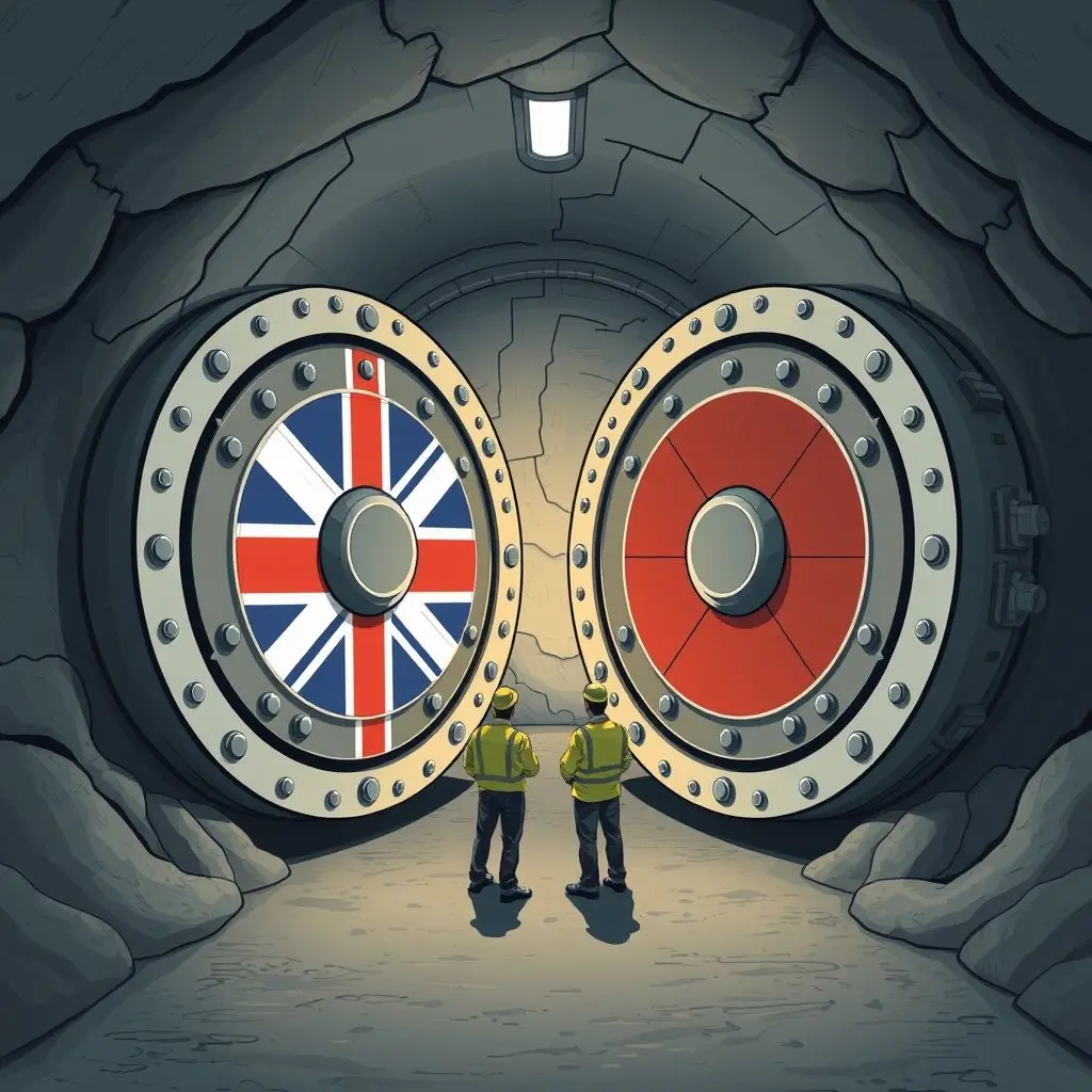 Conceptual image depicting the precise meeting of the UK and French bored tunnels under the English Channel