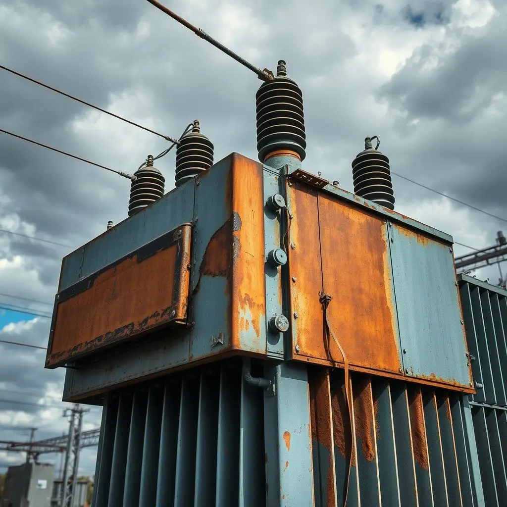 Image showing a large, damaged electrical transformer