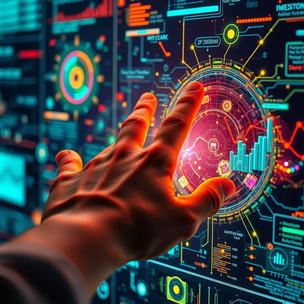 Close-up of a hand interacting with a holographic interface displaying digital evidence, data graphs, and timelines, symbolizing advanced analysis.