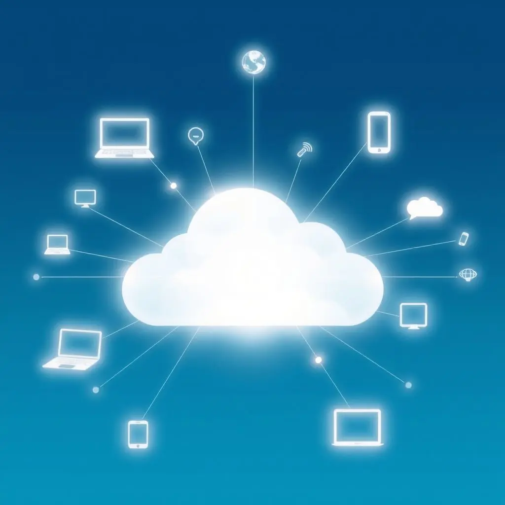 Abstract depiction of cloud computing connecting devices globally