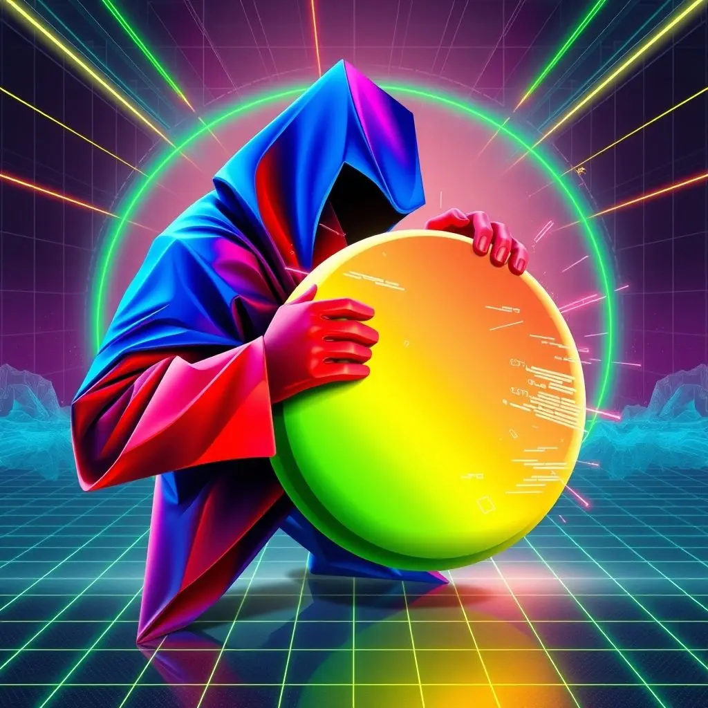 Abstract visual representing competition, with one entity hindering another using digital disruption symbols.