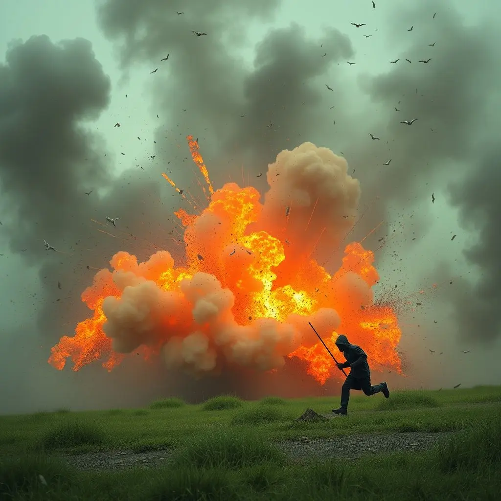 Visual of a large, chaotic denial of service attack diverting attention from a smaller, sneaky figure attempting data theft.