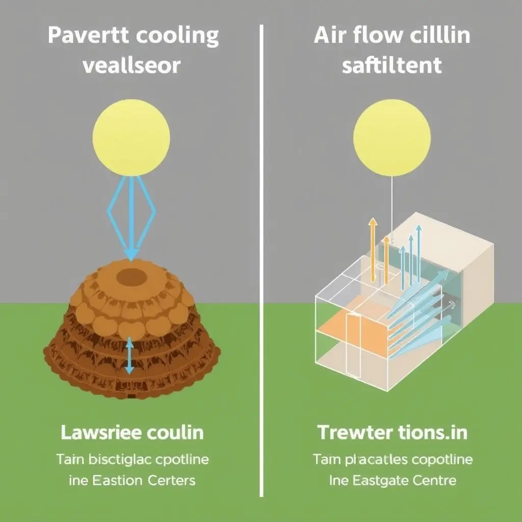 Comparison diagram of termite mound and Eastgate Centre cooling systems