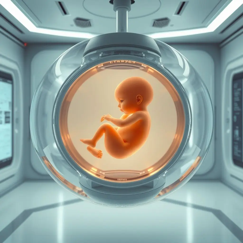 Conceptual image of a full-term artificial womb in a clean lab setting
