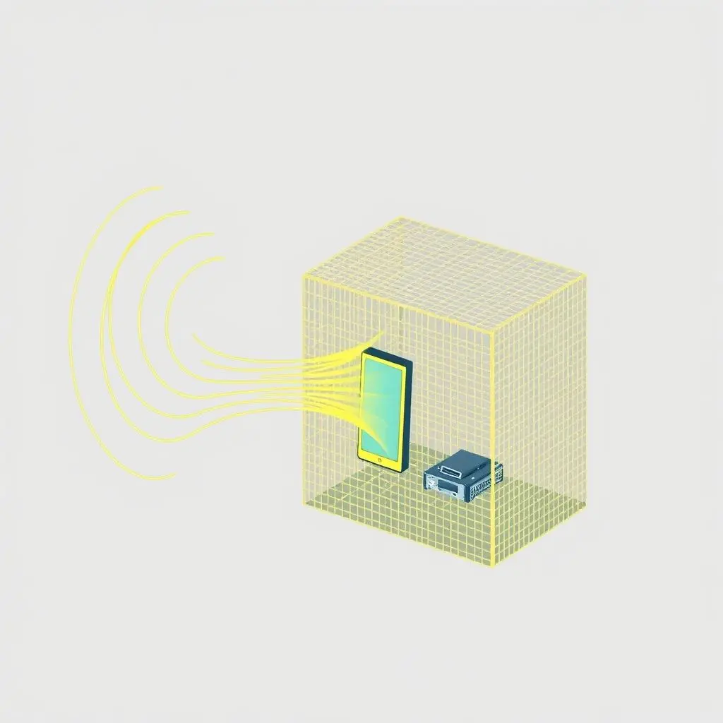 Diagram illustrating how a Faraday cage protects electronics inside from an external EMP