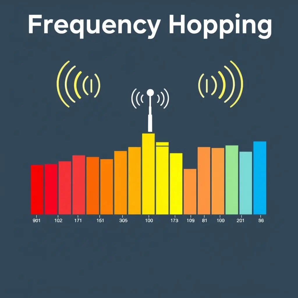 Visual representation of frequency hopping across a spectrum