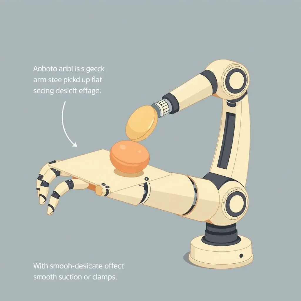 Illustration of a robot arm using a gecko-inspired gripper to lift a smooth object