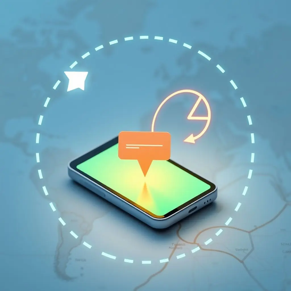 Diagram showing a phone entering a circular geofence and triggering a notification