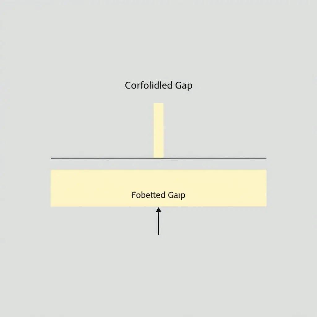 Simplified diagram showing energy bands in glass with a large forbidden gap between the valence band and conduction band.
